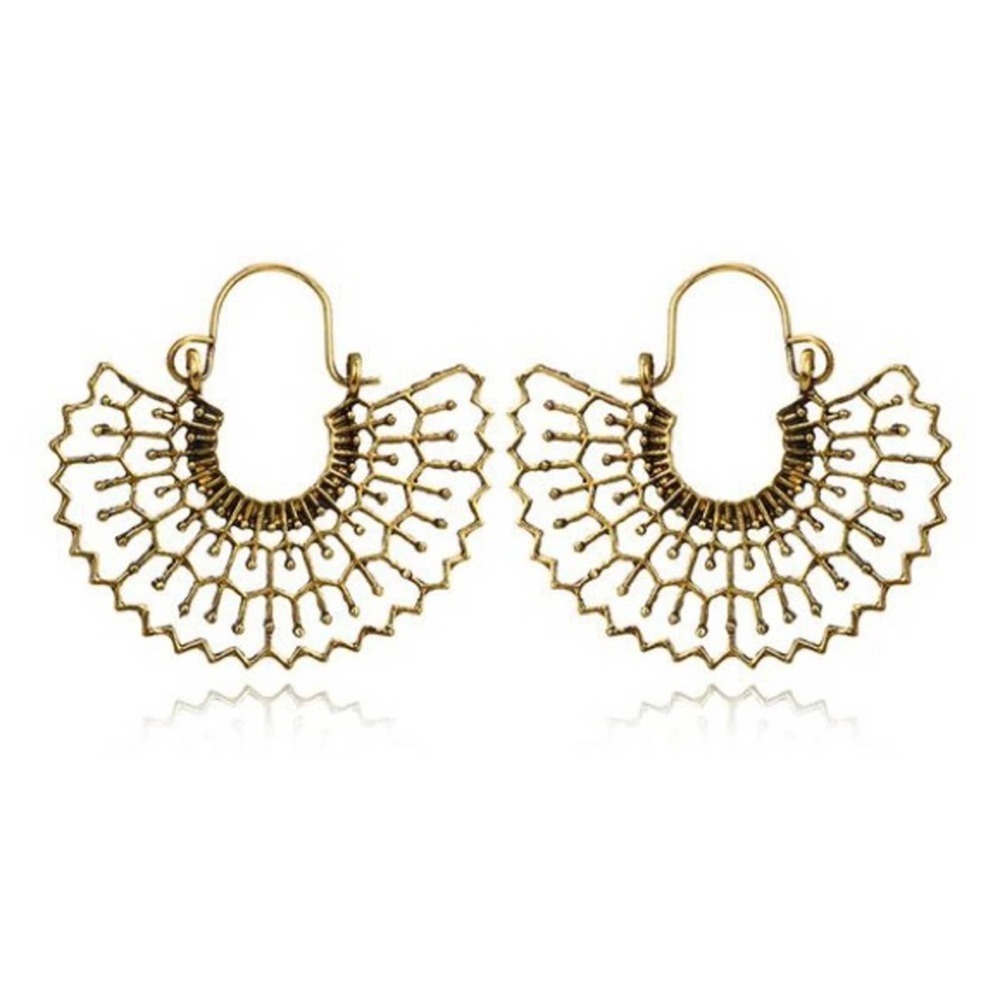 Rustic Gold Boho Fan Fashion Earrings